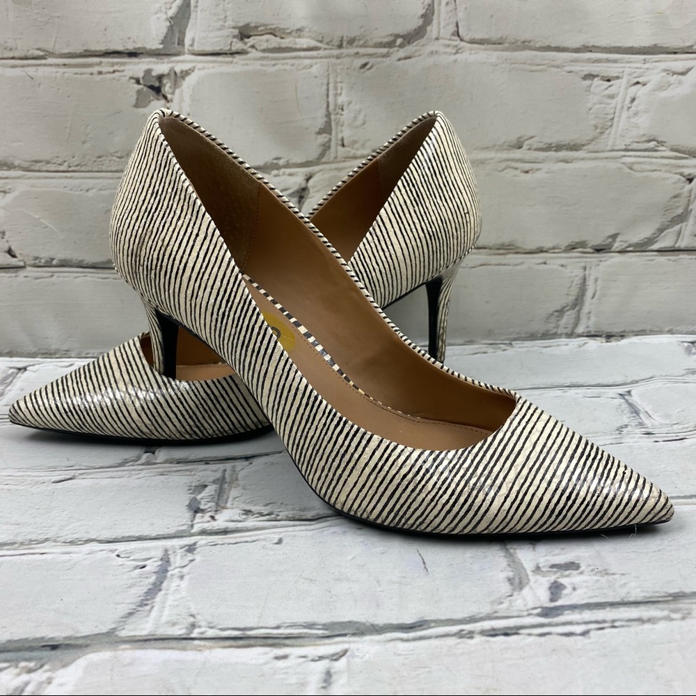 Calvin Klein black and white striped 2” pump heels